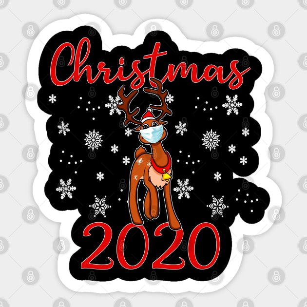 Christmas 2020 Reindeer Quarantine, Cute Xmas Face Mask Gift Sticker by Printofi.com